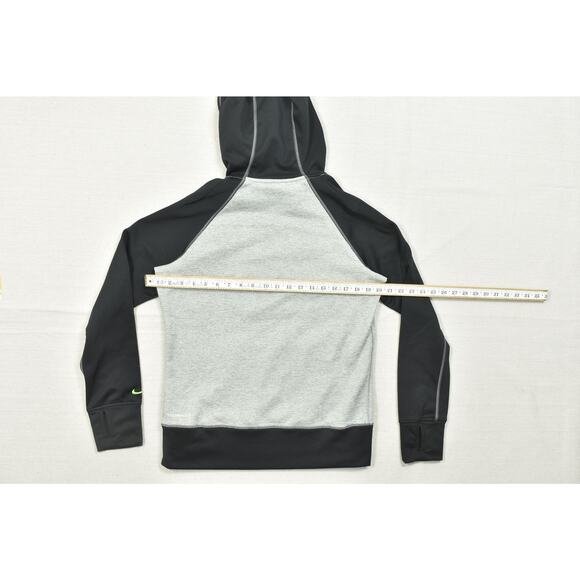Nike Therma-FIT Gray Black Neon Green Hoodie Regular Size M Kangaroo Pocket - Picture 3 of 8
